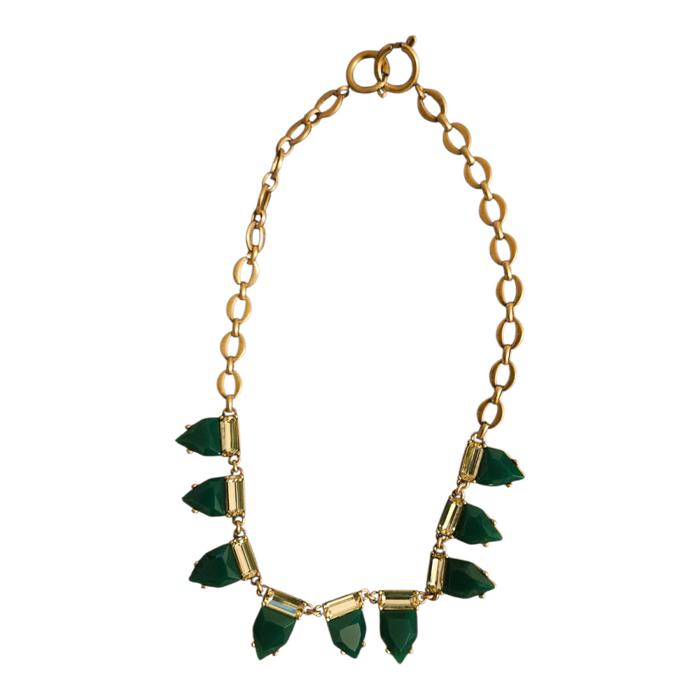 Stella & Dot Statement Necklace Green Gold Tone Geometric Spike Stone Jewelry